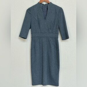 Adrianna Papell Gray Sheath Dress Size 4 Elbow Sleeve V-Neck Career Workwear